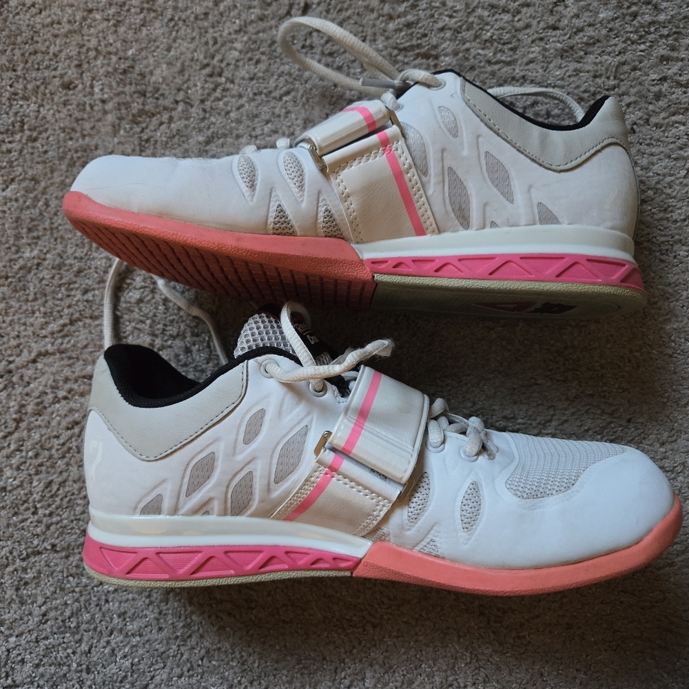Reebok White and Pink Athletic Crossfit Weightlifting Training Sneaker